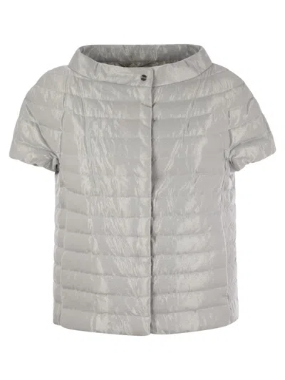 HERNO METALLIC-EFFECT SHORT-SLEEVED CAPE WITH CONCEALED FASTENING