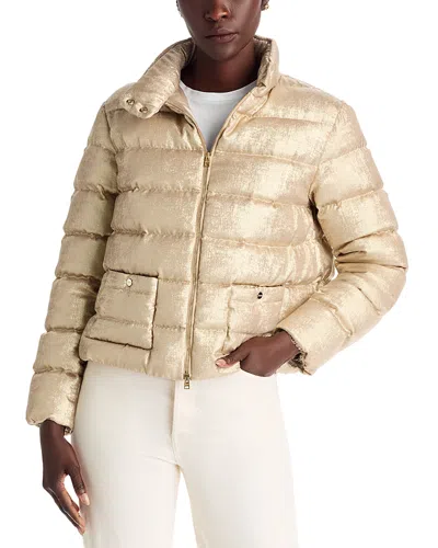 Herno Metallic Quilted Bomber Jacket In Neutral