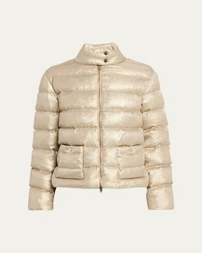 Herno Metallic Short Down Puffer Jacket In Gold