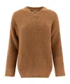 Herno Sequined Brown Knit Sweater With V-neckline In Brown