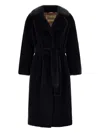Herno Long Coat With Belted Waist And Notched Lapels In Black