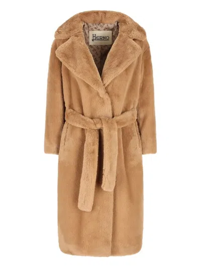 HERNO MID-LENGTH FAUX FUR COAT