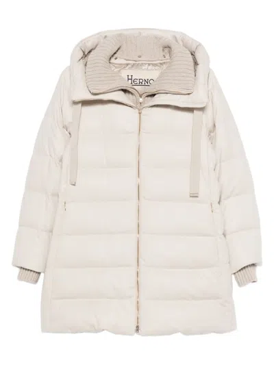 Herno Hooded Long Quilted Jacket And Pockets In White