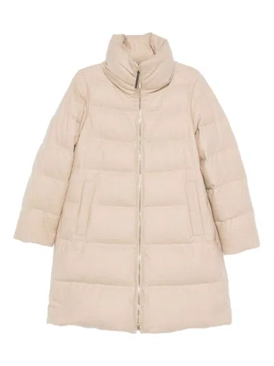 Herno Long Quilted Jacket High Collar In Neutral