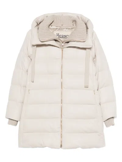 Herno Hooded Long Quilted Jacket And Pockets In White