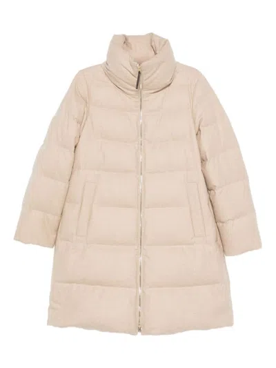 Herno Long Quilted Jacket High Collar In Neutral