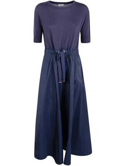 Herno Drawstring Panelled Midi Dress In Blue