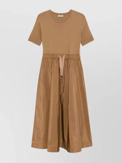 Herno Midi Dress With Panels And Tie Detail In Brown