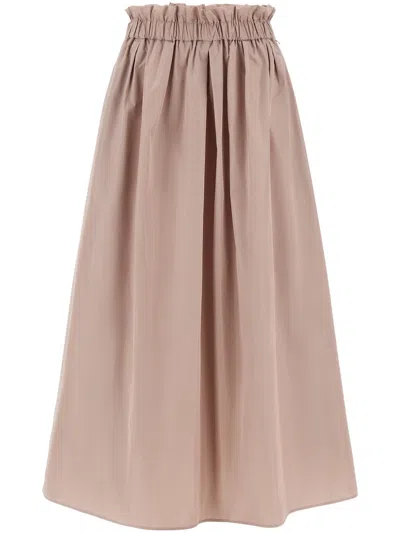 Herno Midi Skirt With Gathered Waistband And Soft Pleats In Neutral