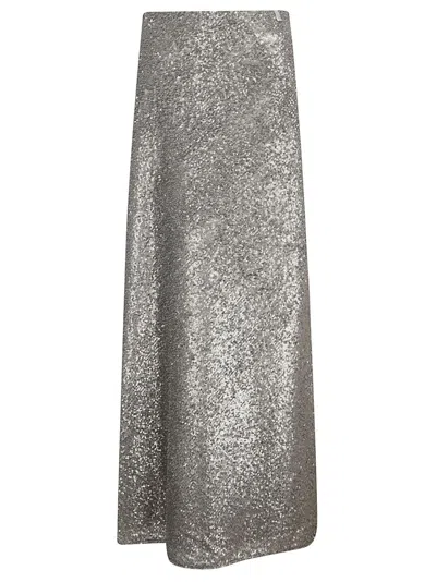 Herno Midi Skirt With Shimmering Metallic Finish And Flared Silhouette In Multi