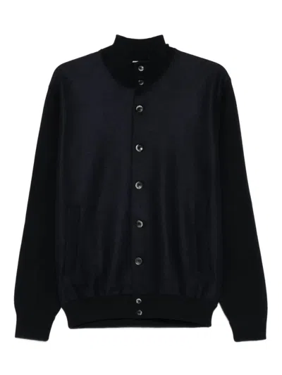 Herno Midnight Blue Cotton Blend Cardigan In Black