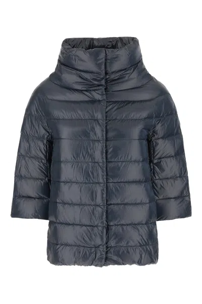 Herno Puffer Coat With 3/4 Sleeves And High Collar In Black