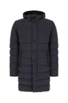 Herno Midnight Blue Polyester Down Jacket In Animal Print