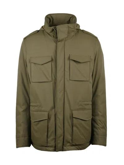 Herno Military Green Detachable Hood Polyester Down Safari Jacket