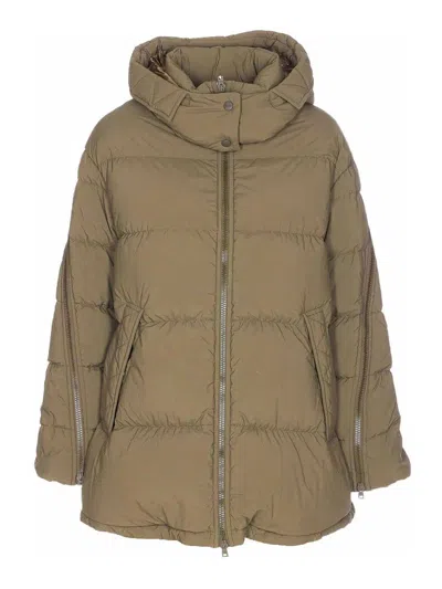 Herno Green Padded Down Jacket Frontal Zip Closure In Brown