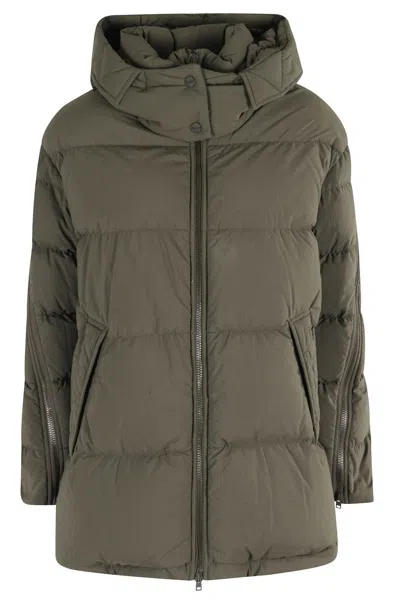 HERNO MILITARY GREEN DOWN JACKET WITH REMOVABLE HOOD