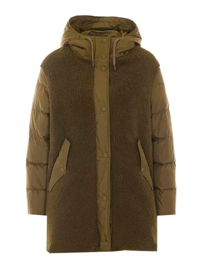 Herno Color-blocked Hooded Down Jacket In Brown