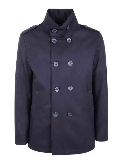 Herno Military Short Peacoat Coat In Blue