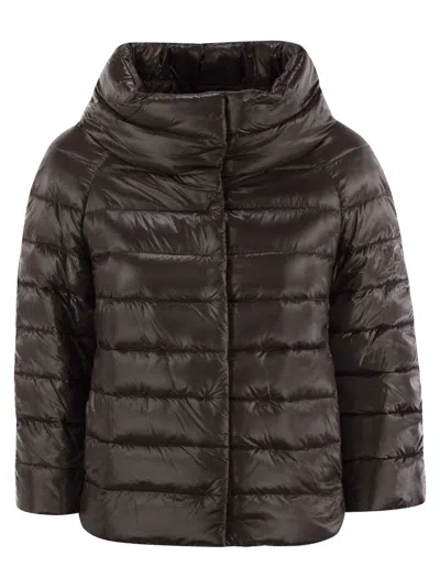 Herno Mini Cape With Jewelled Sleeves In Brown