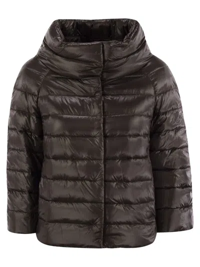 Herno Mini Cape With Jewelled Sleeves In Brown