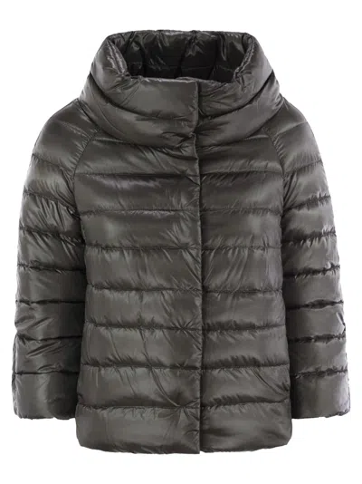 Herno Mini Cape With Jewelled Sleeves In Gray