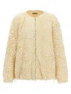 Herno Short Ruffle Jacket Elasticated Hem Round Neck In Neutral