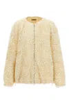 Herno Short Ruffle Jacket Elasticated Hem Round Neck In Neutral
