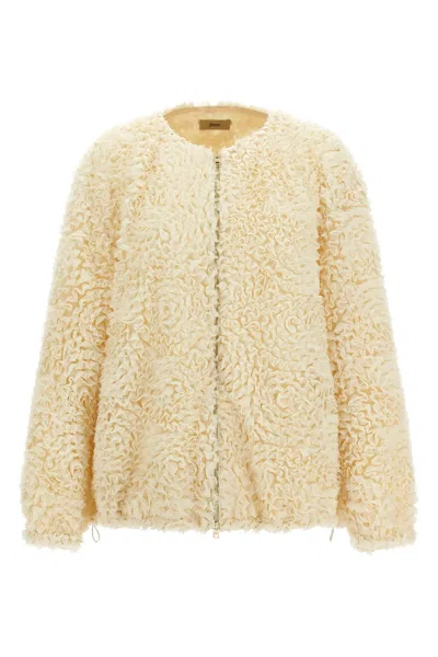 Herno Zip-fastening Ruffle Jacket In Neutral
