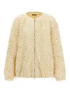 Herno Short Ruffle Jacket Elasticated Hem Round Neck In Neutral