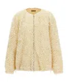 Herno Short Ruffle Jacket Elasticated Hem Round Neck In Neutral
