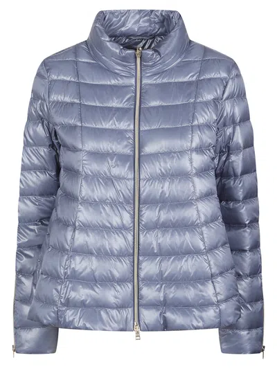 Herno Mini Short Quilted Down Jacket With High Collar For Women In Blue