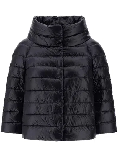 Herno Mini Ultralight Puffer Jacket With Jewel Sleeves And High Collar In Black