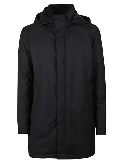 HERNO MINIMALIST BLACK COAT WITH HOOD