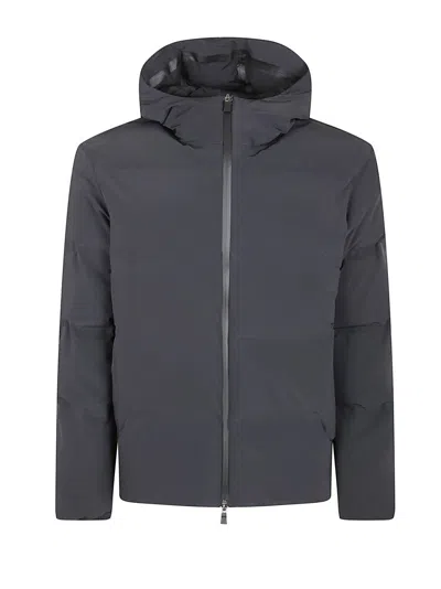 Herno Minimalist Black Down Jacket With Concealed Front Placket In Gray