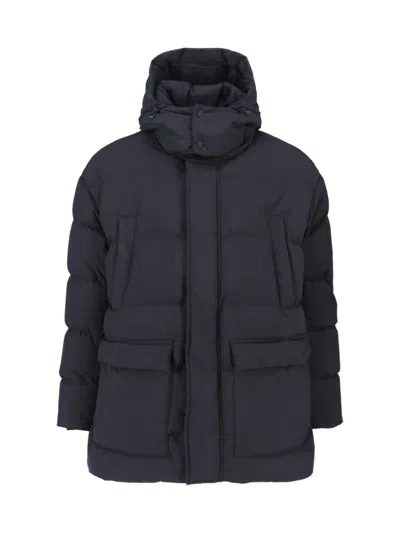 Herno Minimalist Black Zipper Jacket With Subtle Stitching In Blue