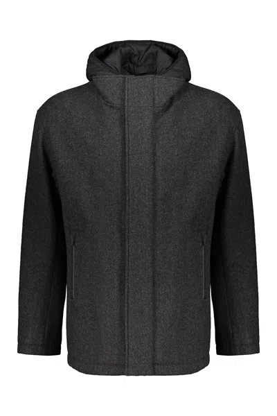 Herno Minimalist Virgin Wool Jacket With High Collar In Black