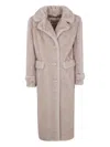Herno Long Faux Fur Coat With Notched Lapels In Neutral