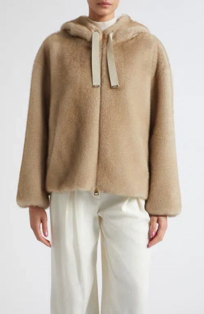 Herno Mink Faux Fur Hooded Blouson Jacket In Brown