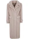 Herno Long Faux Fur Coat With Notched Lapels In Pink