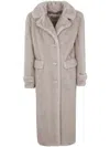 Herno Long Faux Fur Coat With Notched Lapels In Neutral