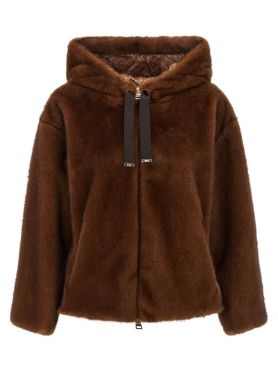 Herno Mink-effect Faux Fur Jacket In Brown