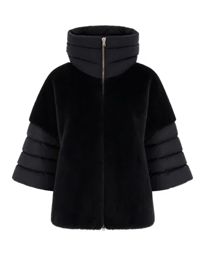 Herno Mixed Media Faux Fur Puffer Jacket In Transparent