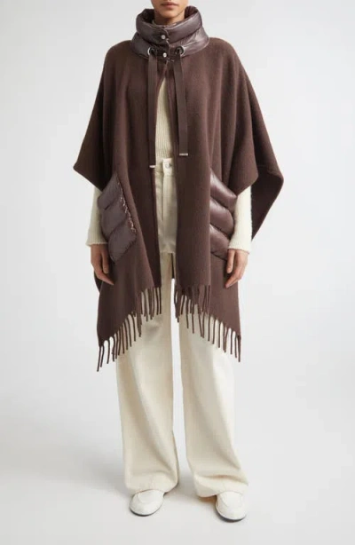 Herno Mixed Media Fringe Trim Poncho In Brown