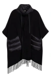 Herno Warmy Black High Neck Poncho With Patch Pockets In Wool And Nylon Woman In Black