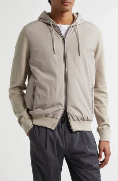Herno Mixed Media Hooded Jacket In Gray