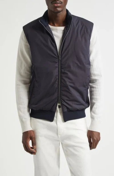 Herno Mixed Media Water Resistant Vest In Blue