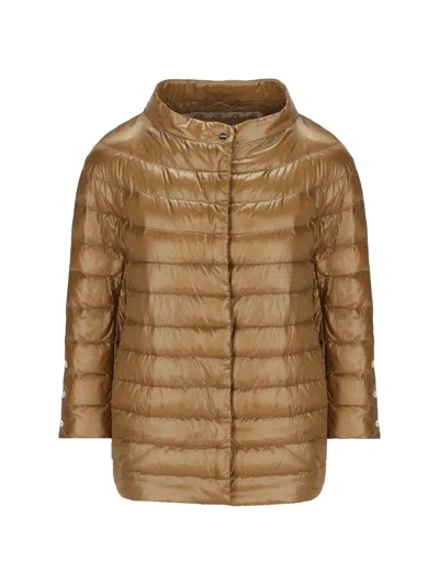 Herno Mock Neck Puffer Jacket In Brown