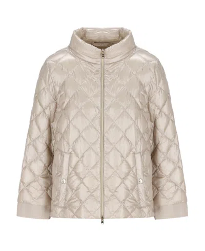 Herno Mock-neck Quilted Bomber Jacket In Neutral