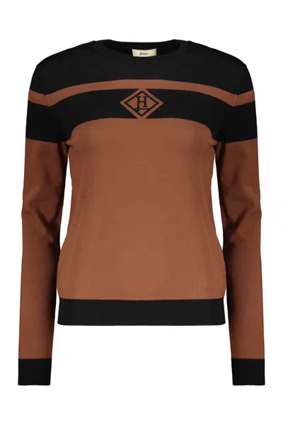 Herno Modern Striped Brown And Black Sweater In Blue