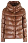 Herno Funnel Neck Quilted Padded Jacket In Brown
